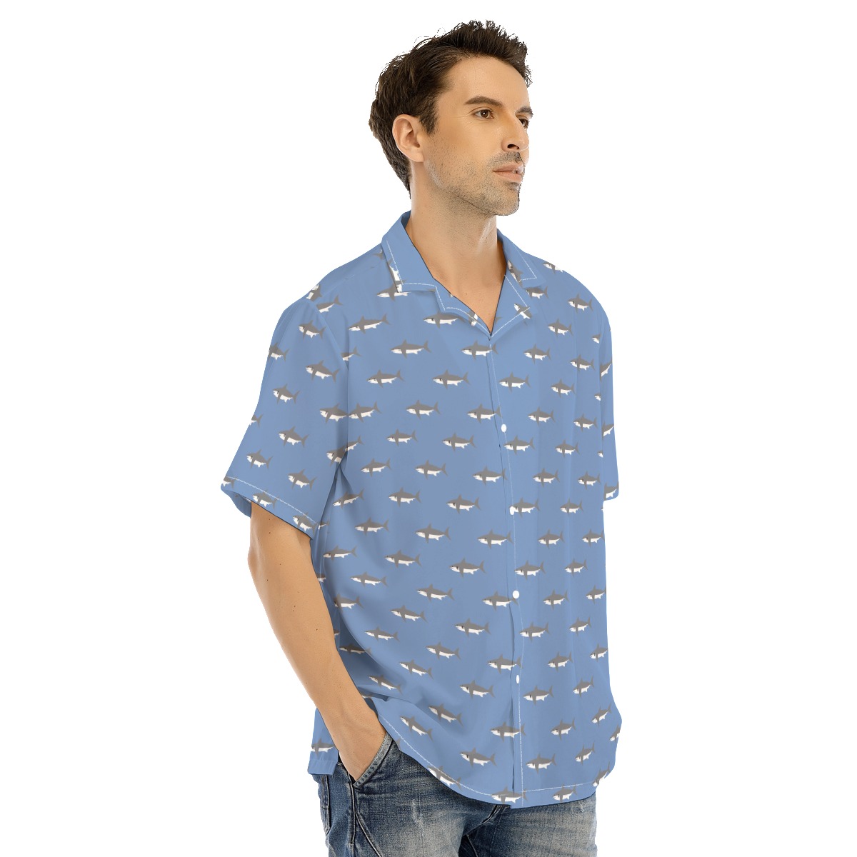 Men's Daddy Shark Blue Hawaiian Shirt