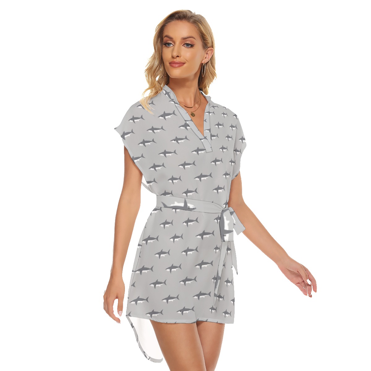 Mommy Shark Gray Hawaiian Dress With Tie