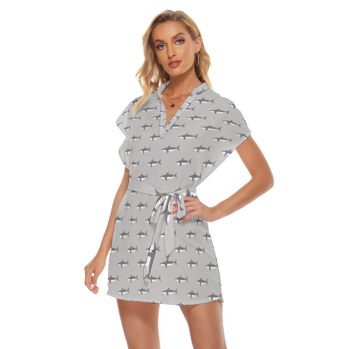 Mommy Shark Gray Hawaiian Dress With Tie