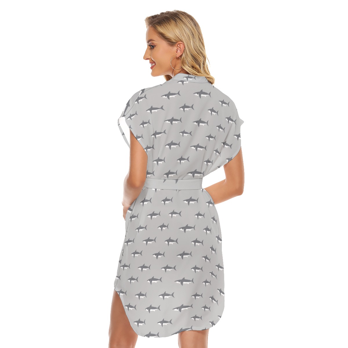 Mommy Shark Gray Hawaiian Dress With Tie
