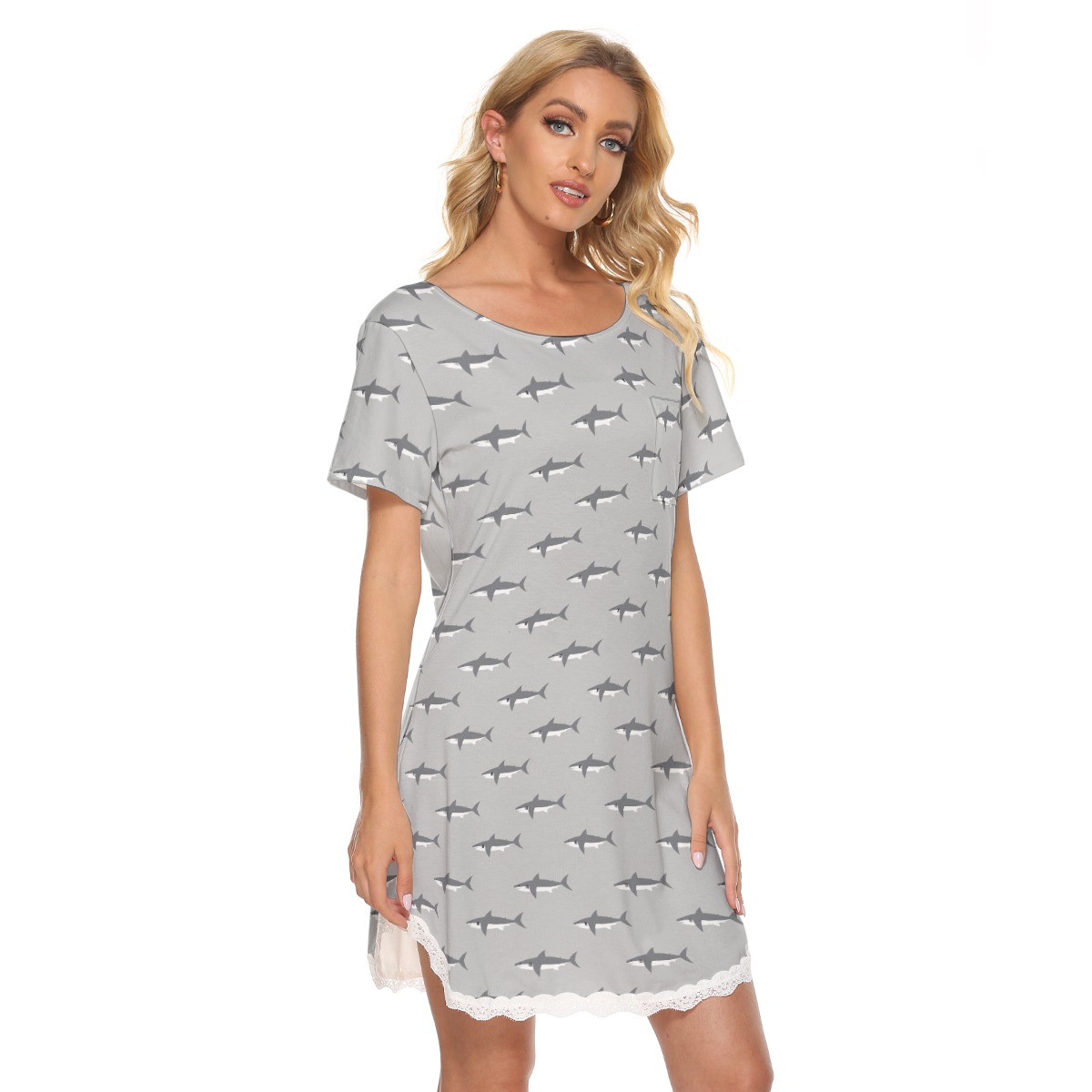 Mommy Shark Gray Hawaiian Dress With Lace