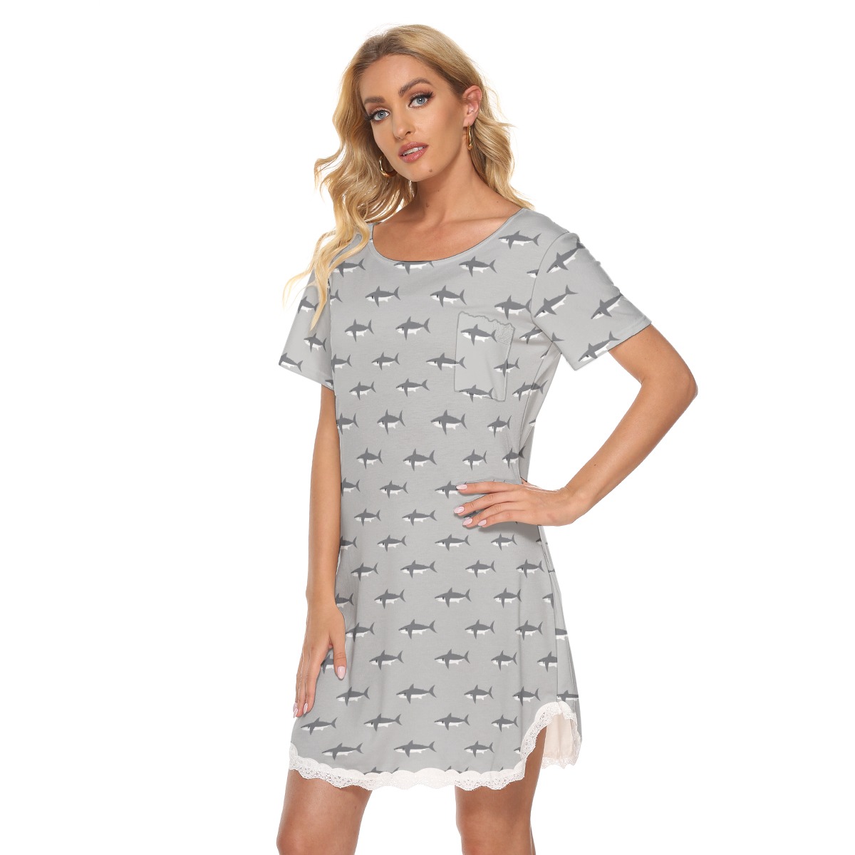 Mommy Shark Gray Hawaiian Dress With Lace