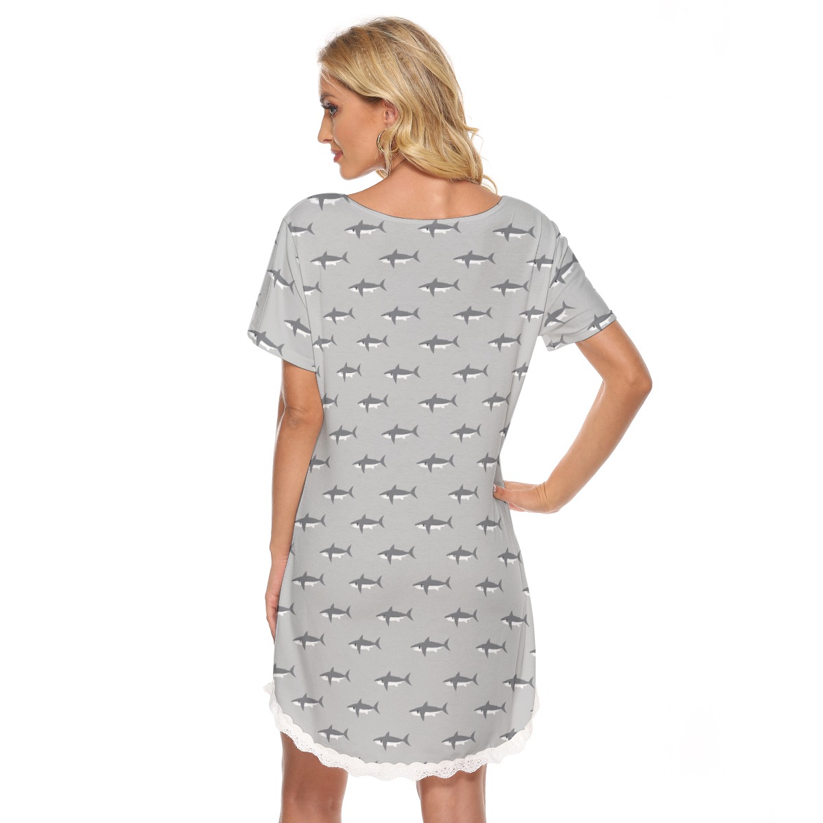 Mommy Shark Gray Hawaiian Dress With Lace