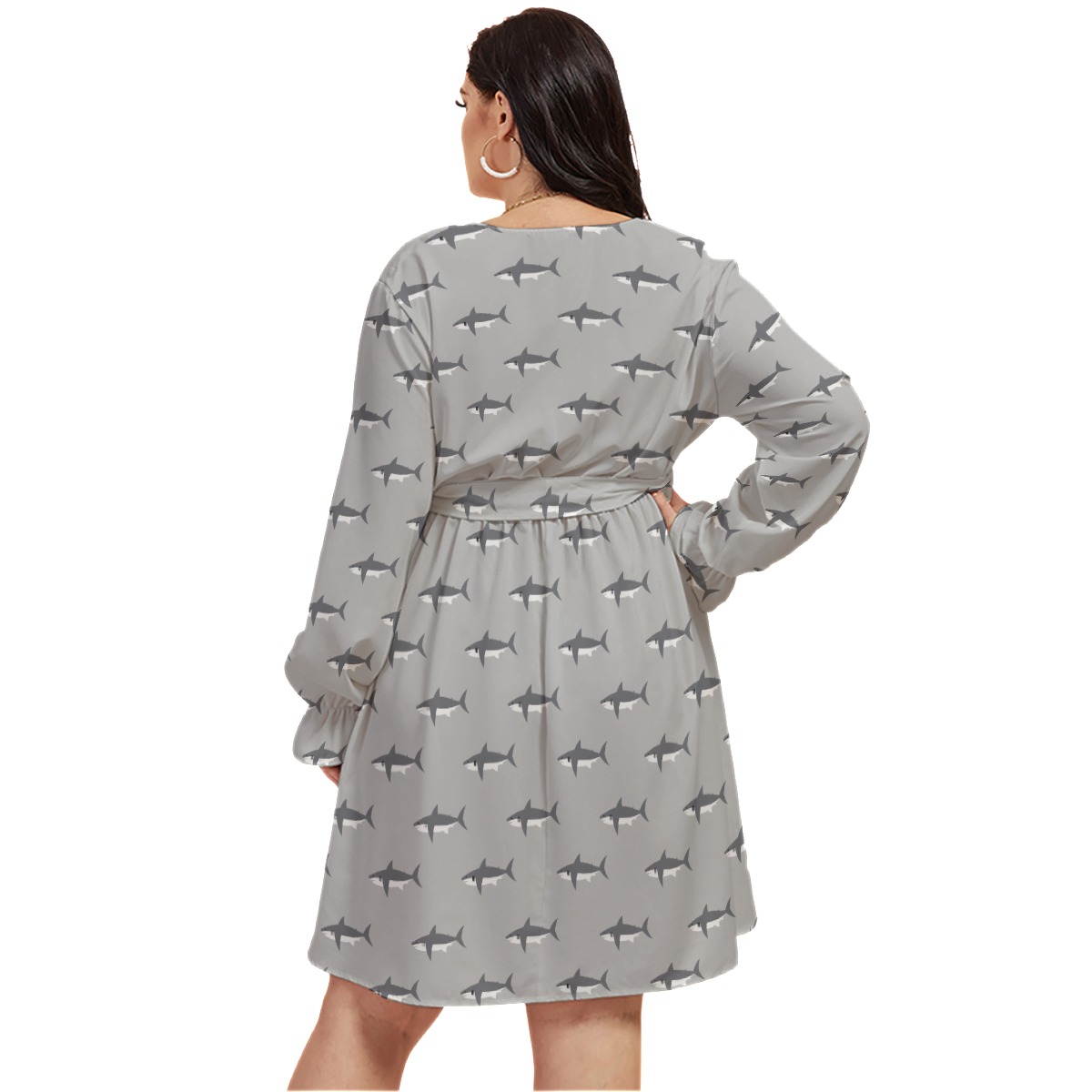 Mommy Shark Gray Hawaiian Plus Size V-Neck Dress
