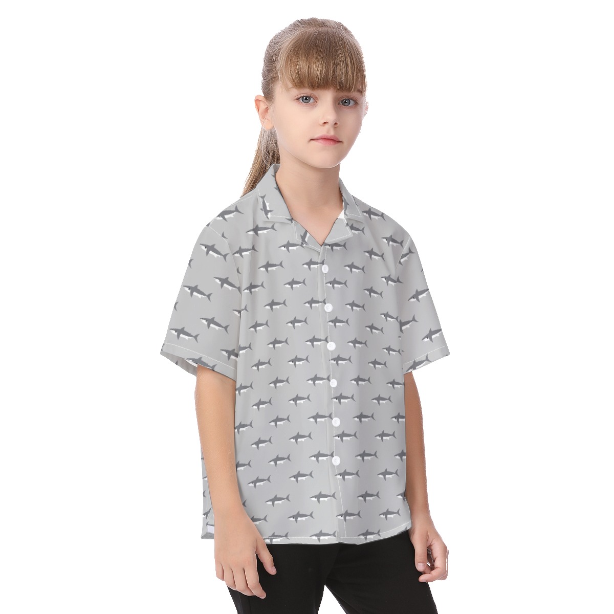 Baby Shark Gray Hawaiian Shirt For Kids