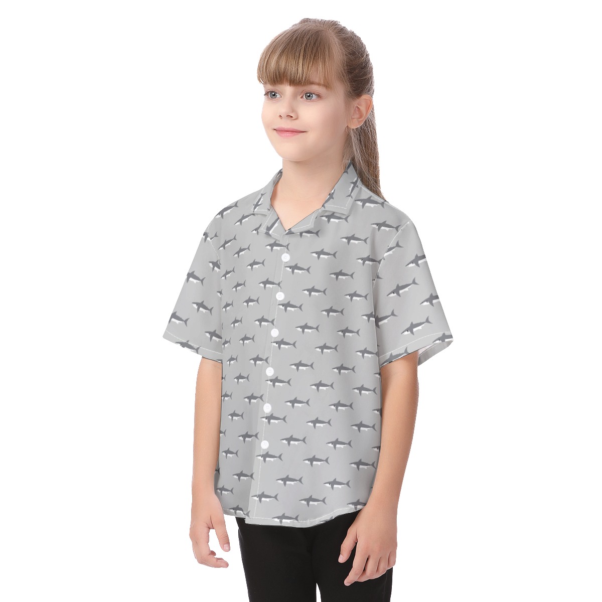 Baby Shark Gray Hawaiian Shirt For Kids