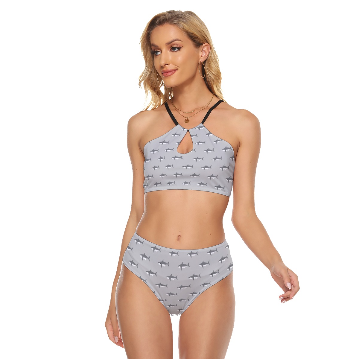 Mommy Shark Gray Hawaiian Two-piece Swimsuit For Women - variant image 1