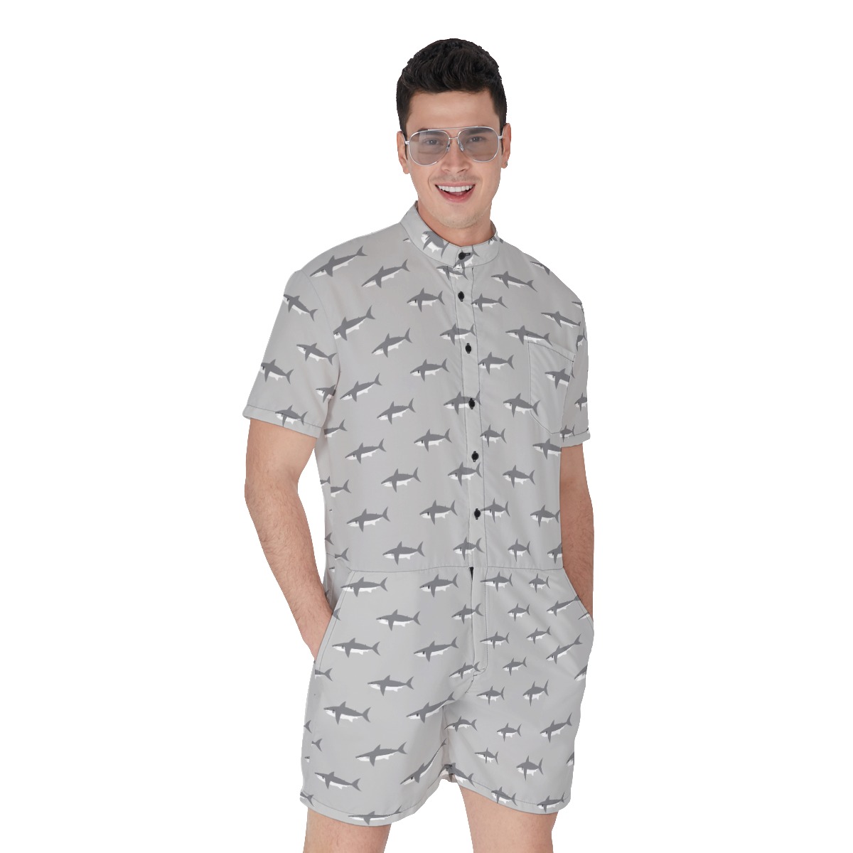 Cool Daddy Shark Family Hawaiian Romper For Men - variant image 1