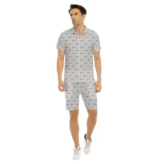 Men's Daddy Shark Gray Hawaiian Shirt And Shorts