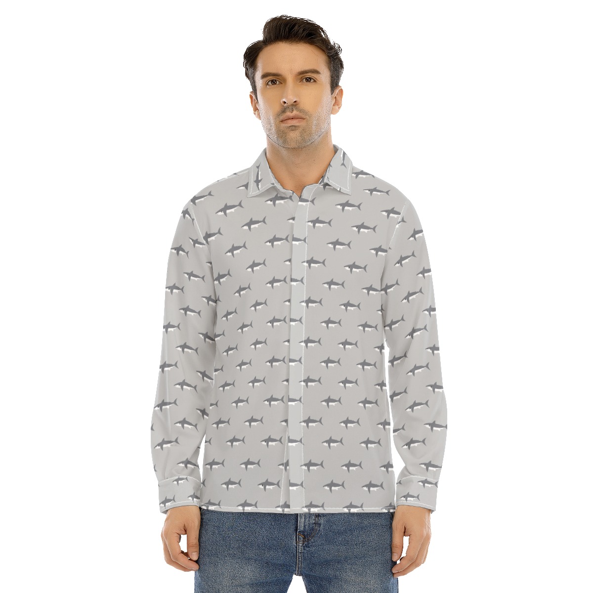 Funny Daddy Shark Long Sleeve Hawaiian Shirt For Men - variant image 1
