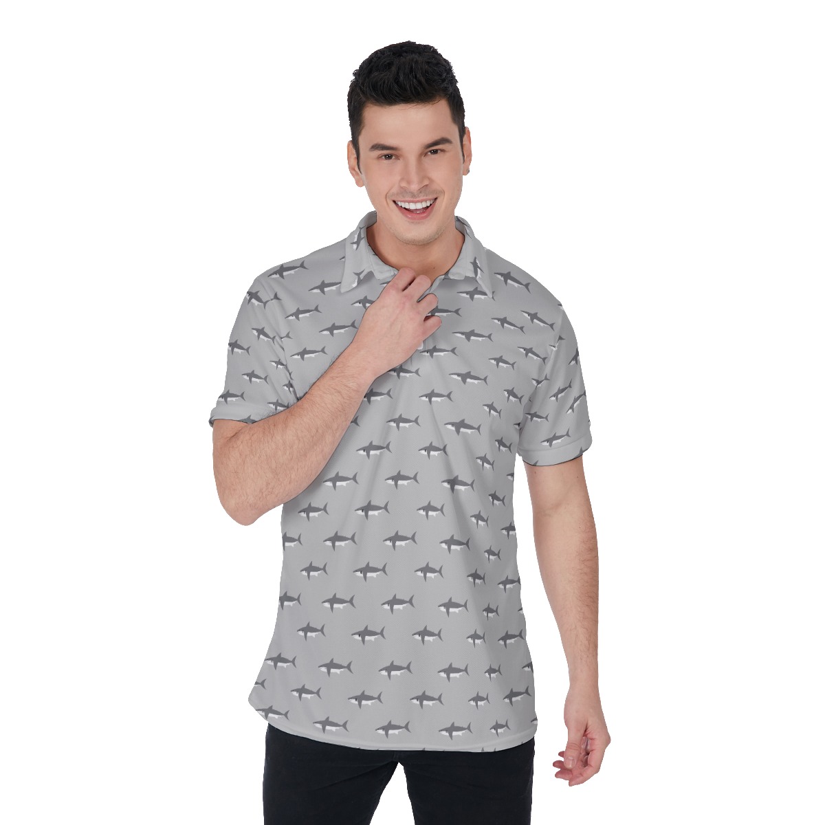 Men's Daddy Shark Hawaiian Polo Shirt - variant image 1