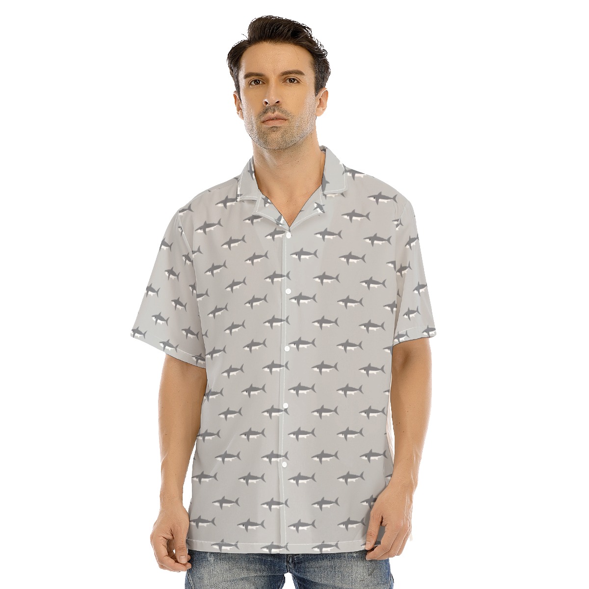 Men's Funny Daddy Shark Gray Hawaiian Shirt - variant image 1