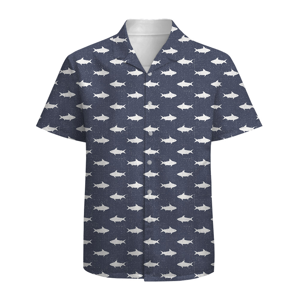 Shark Hawaiian Shirt Navy Blue 100% Cotton - variant image 1