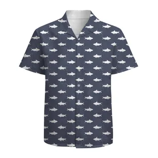 Shark Hawaiian Shirt Navy Blue 100% Cotton