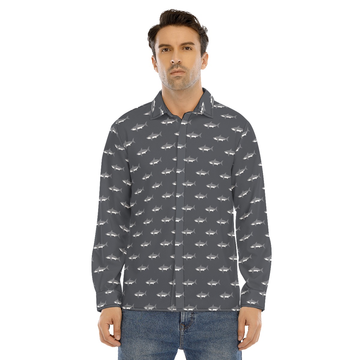 Daddy Shark Long Sleeve Hawaiian Shirt For Men - variant image 1