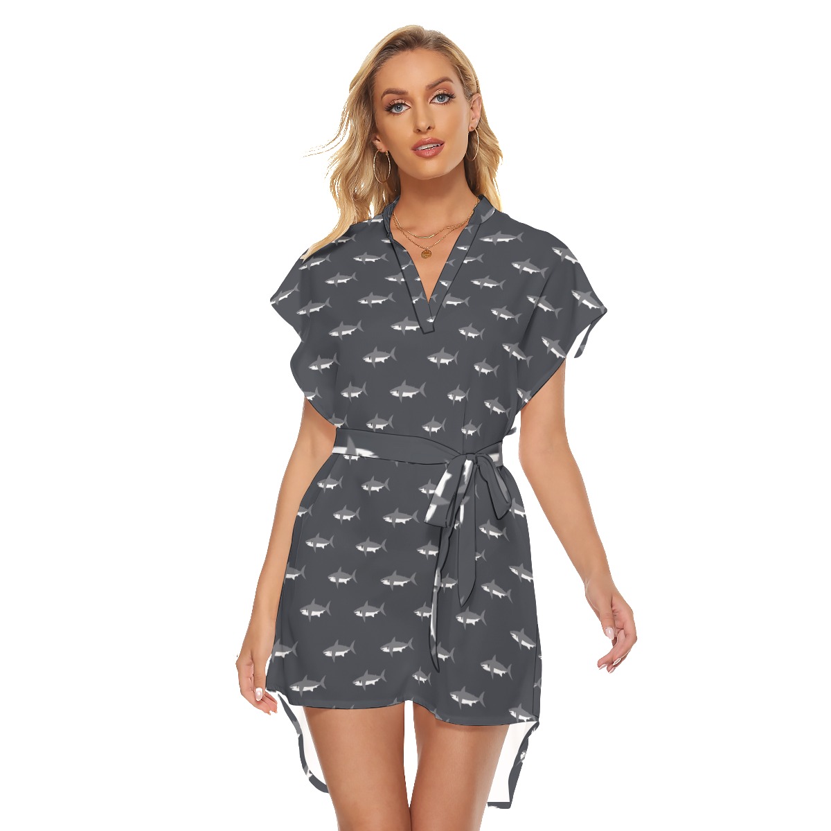 Mommy Shark Hawaiian Dress With Tie - variant image 1