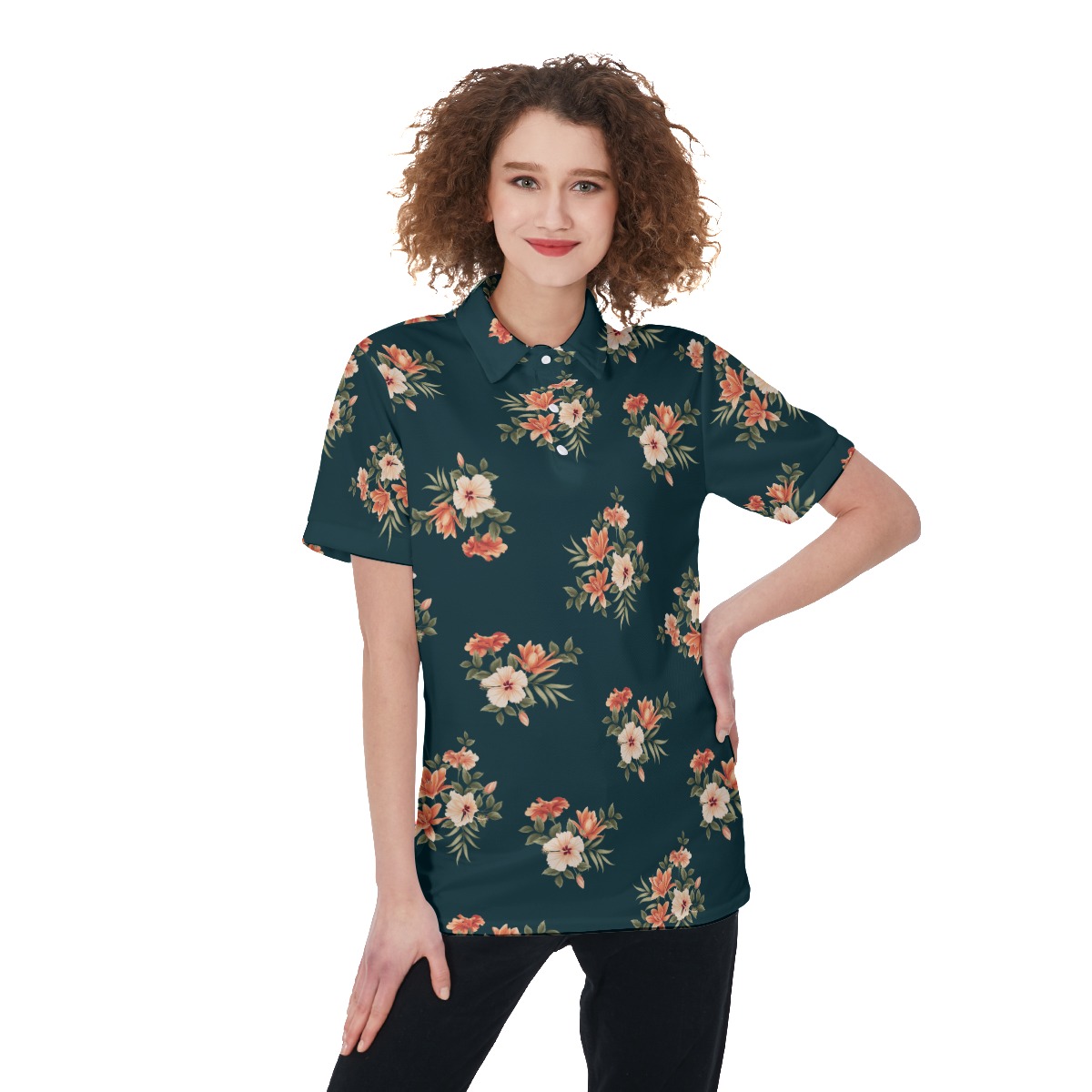 Floral Polo Hawaiian Shirt For Women - variant image 1
