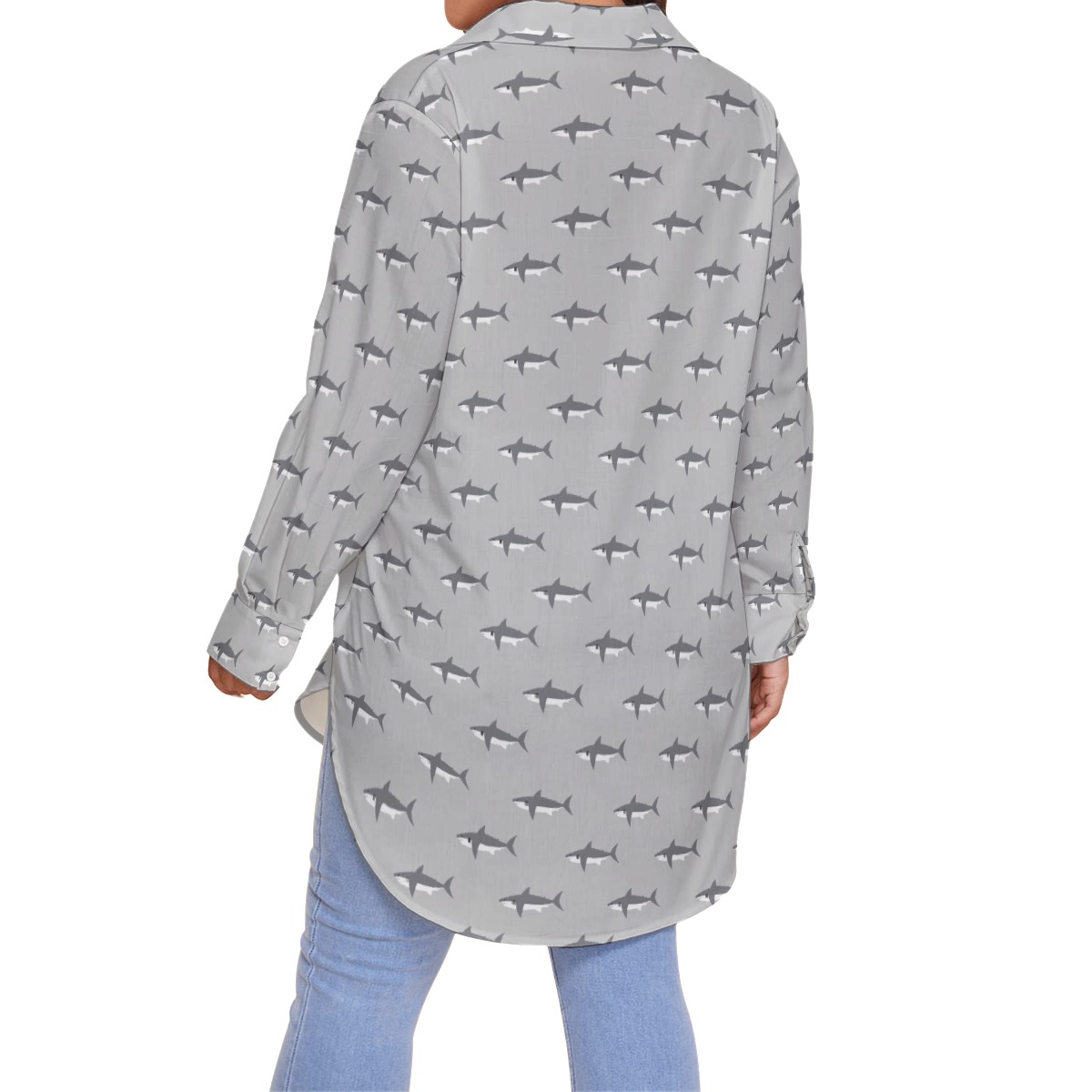 Women's Mommy Shark Gray Plus Size Hawaiian Shirt