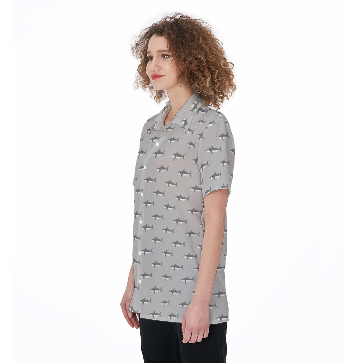 Mommy Shark Gray Hawaiian Shirt For Women