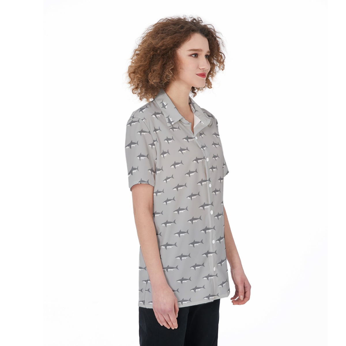 Mommy Shark Gray Hawaiian Shirt For Women
