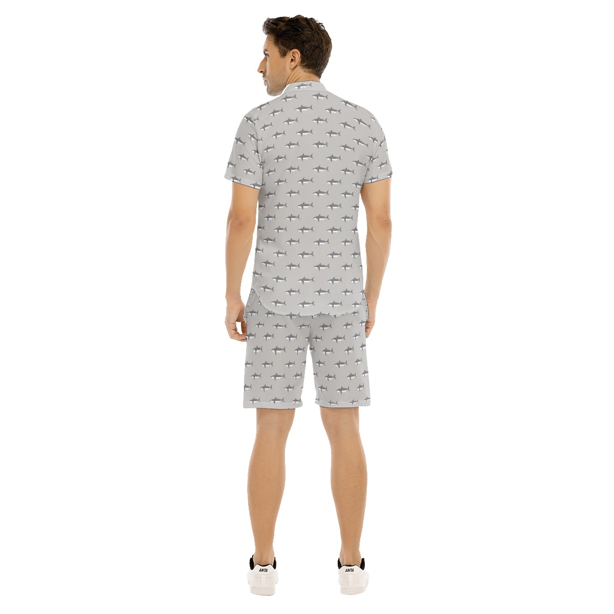 Men's Daddy Shark Gray Hawaiian Shirt And Shorts
