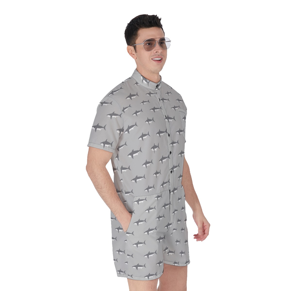 Cool Daddy Shark Family Hawaiian Romper For Men