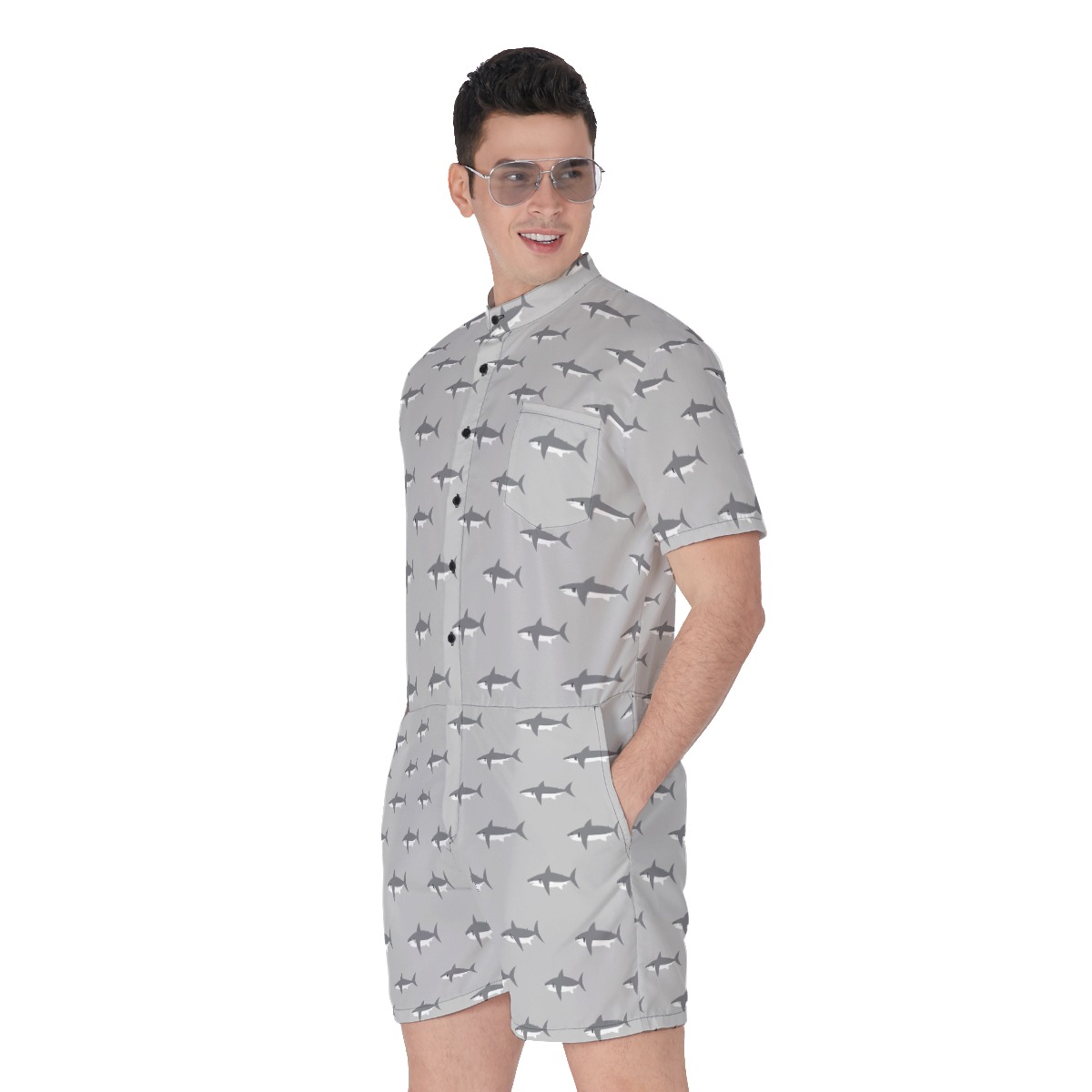 Cool Daddy Shark Family Hawaiian Romper For Men