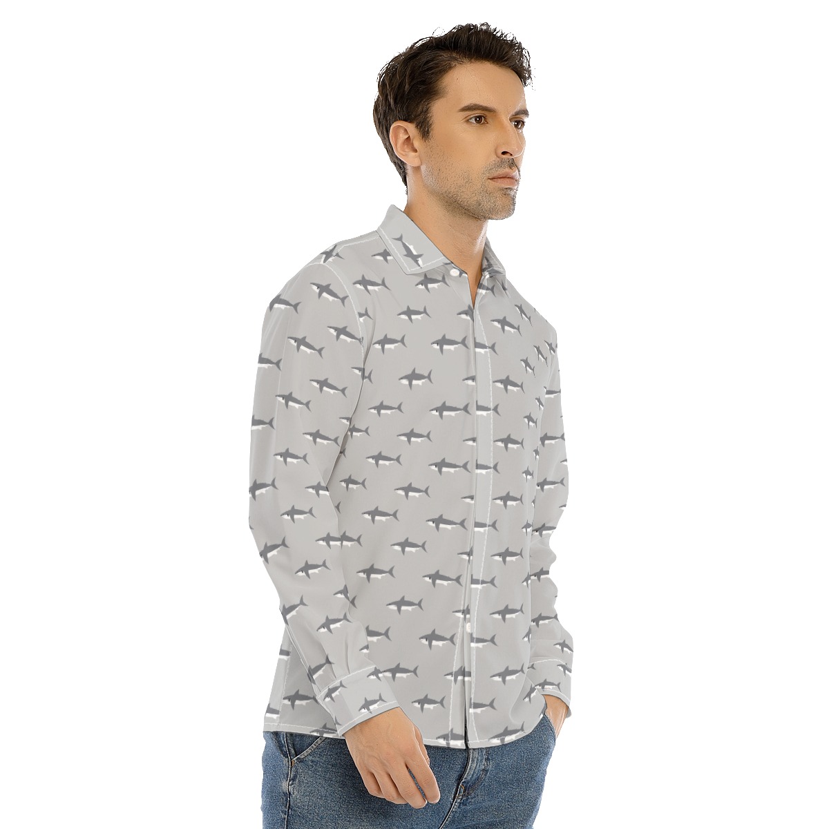 Funny Daddy Shark Long Sleeve Hawaiian Shirt For Men