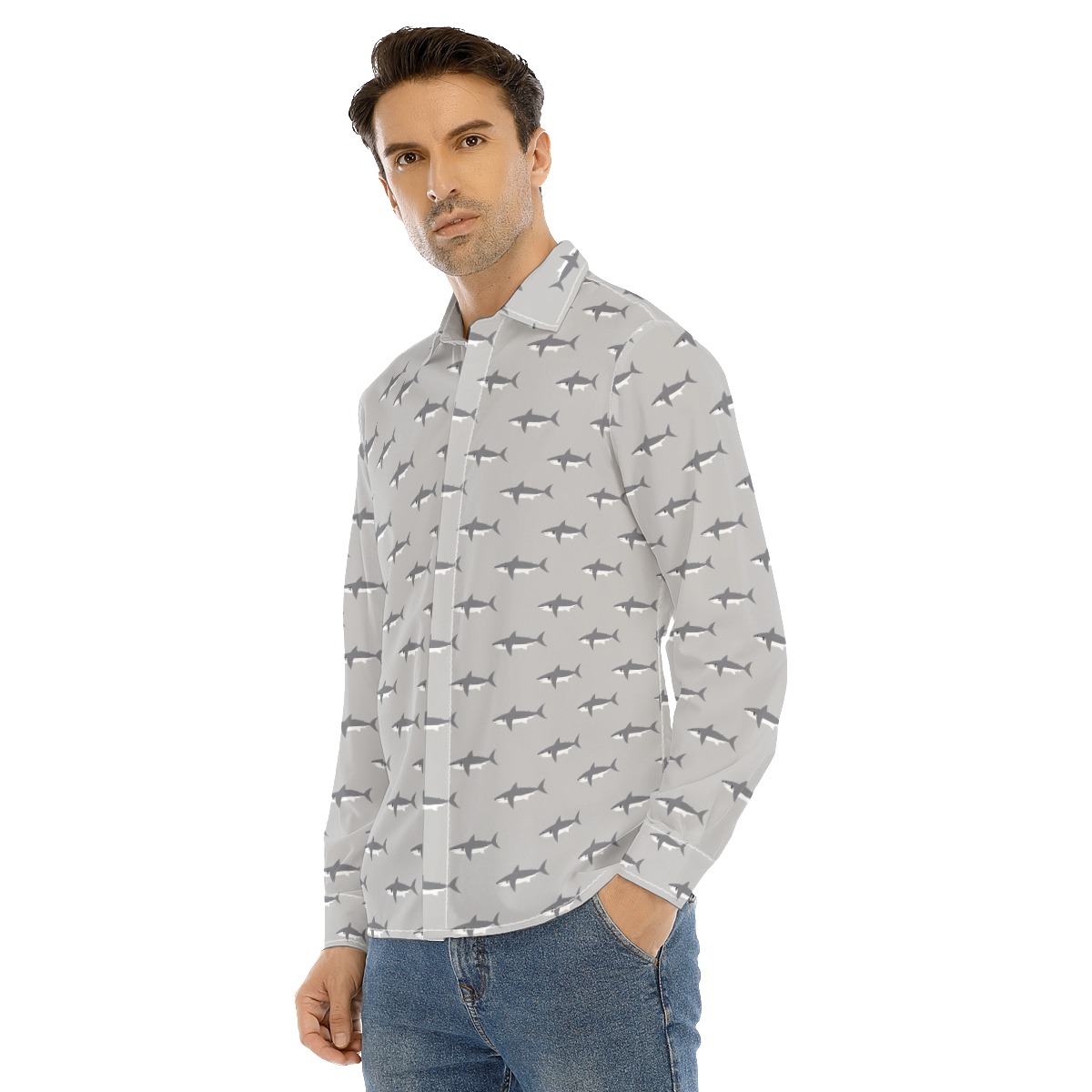 Funny Daddy Shark Long Sleeve Hawaiian Shirt For Men