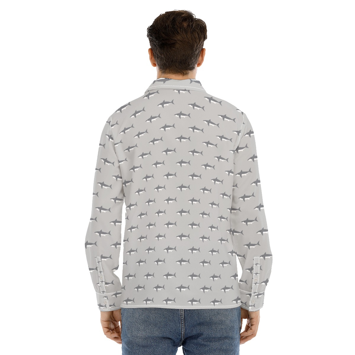 Funny Daddy Shark Long Sleeve Hawaiian Shirt For Men