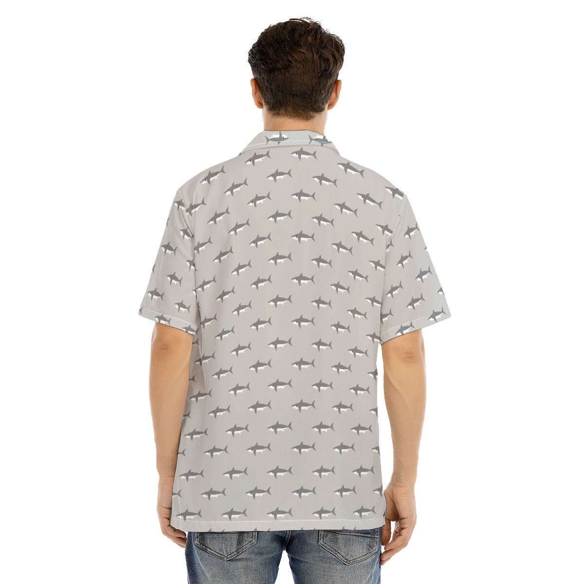 Men's Funny Daddy Shark Gray Hawaiian Shirt