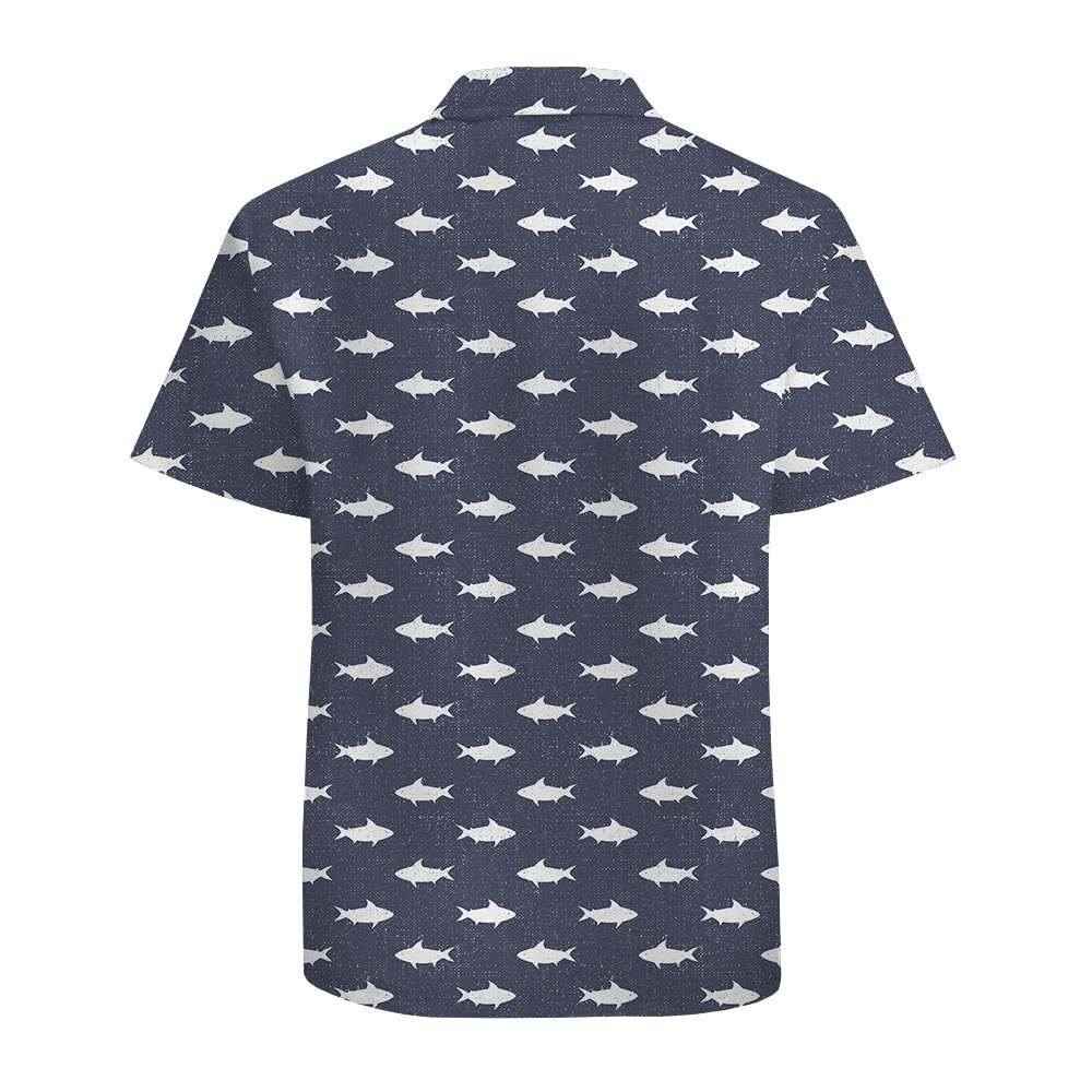 Shark Hawaiian Shirt Navy Blue 100% Cotton