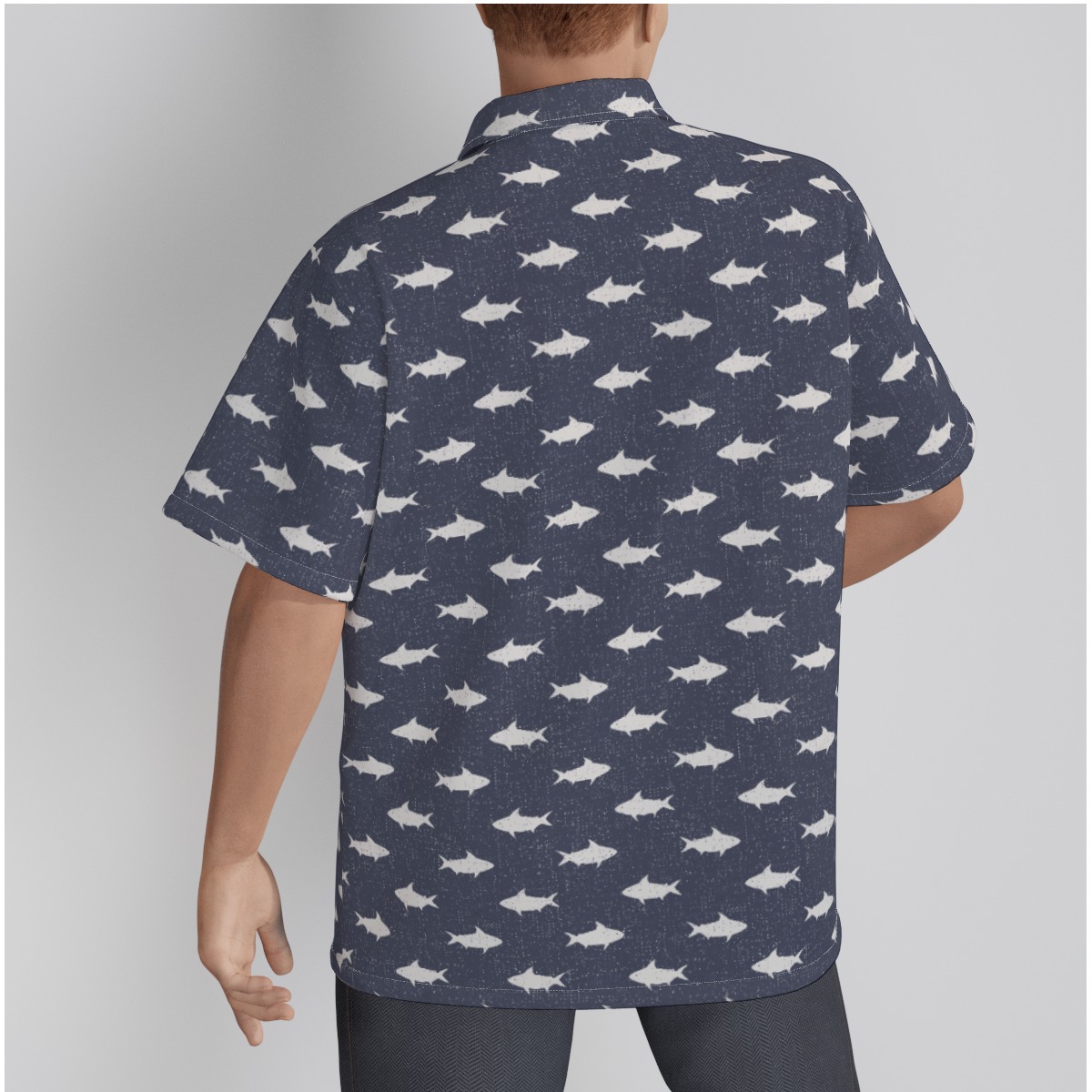 Shark Hawaiian Shirt Navy Blue 100% Cotton