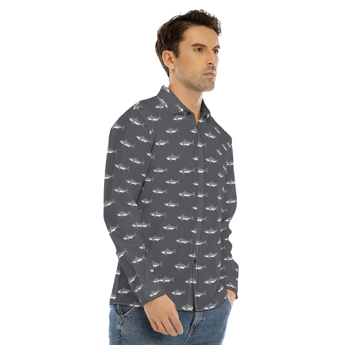 Daddy Shark Long Sleeve Hawaiian Shirt For Men
