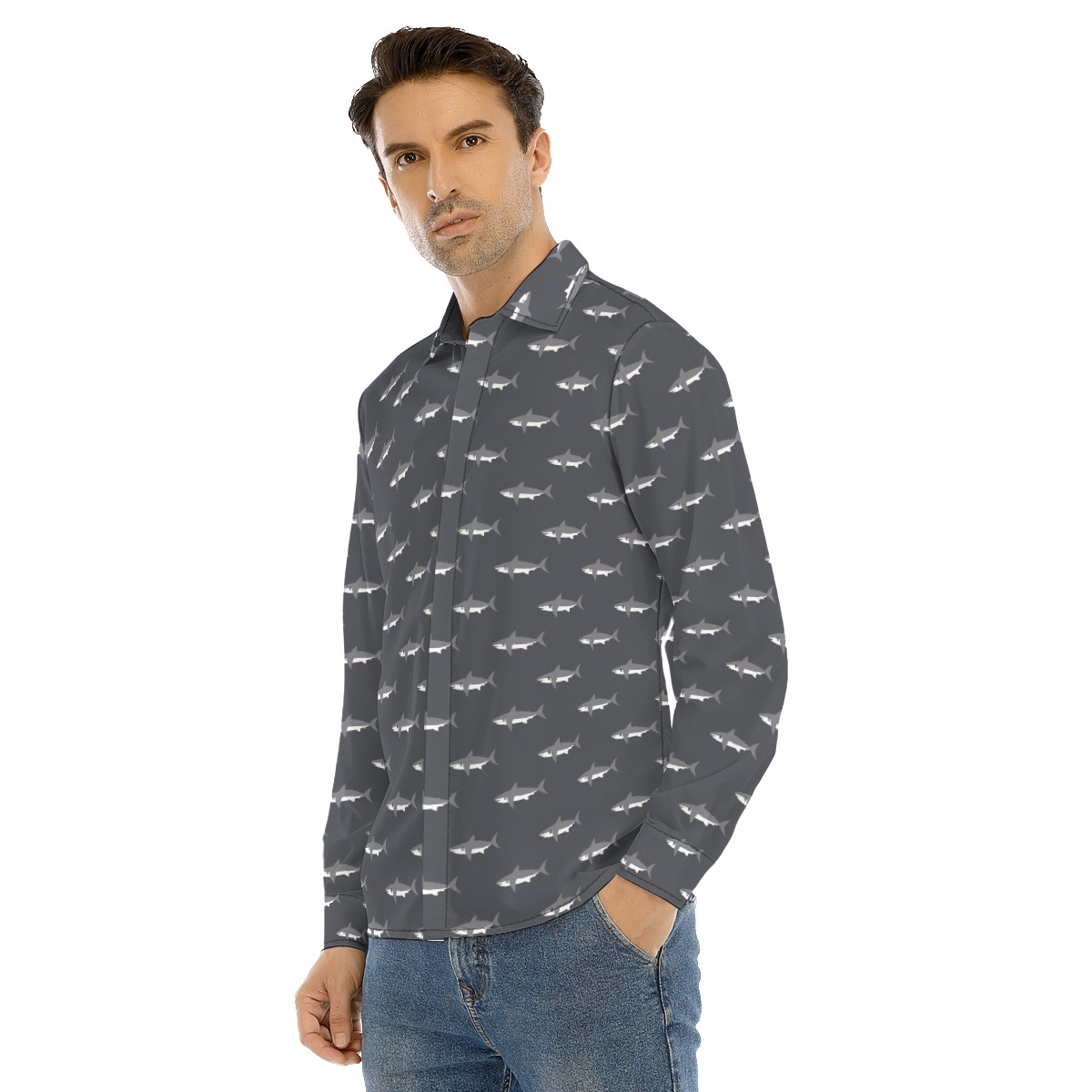 Daddy Shark Long Sleeve Hawaiian Shirt For Men