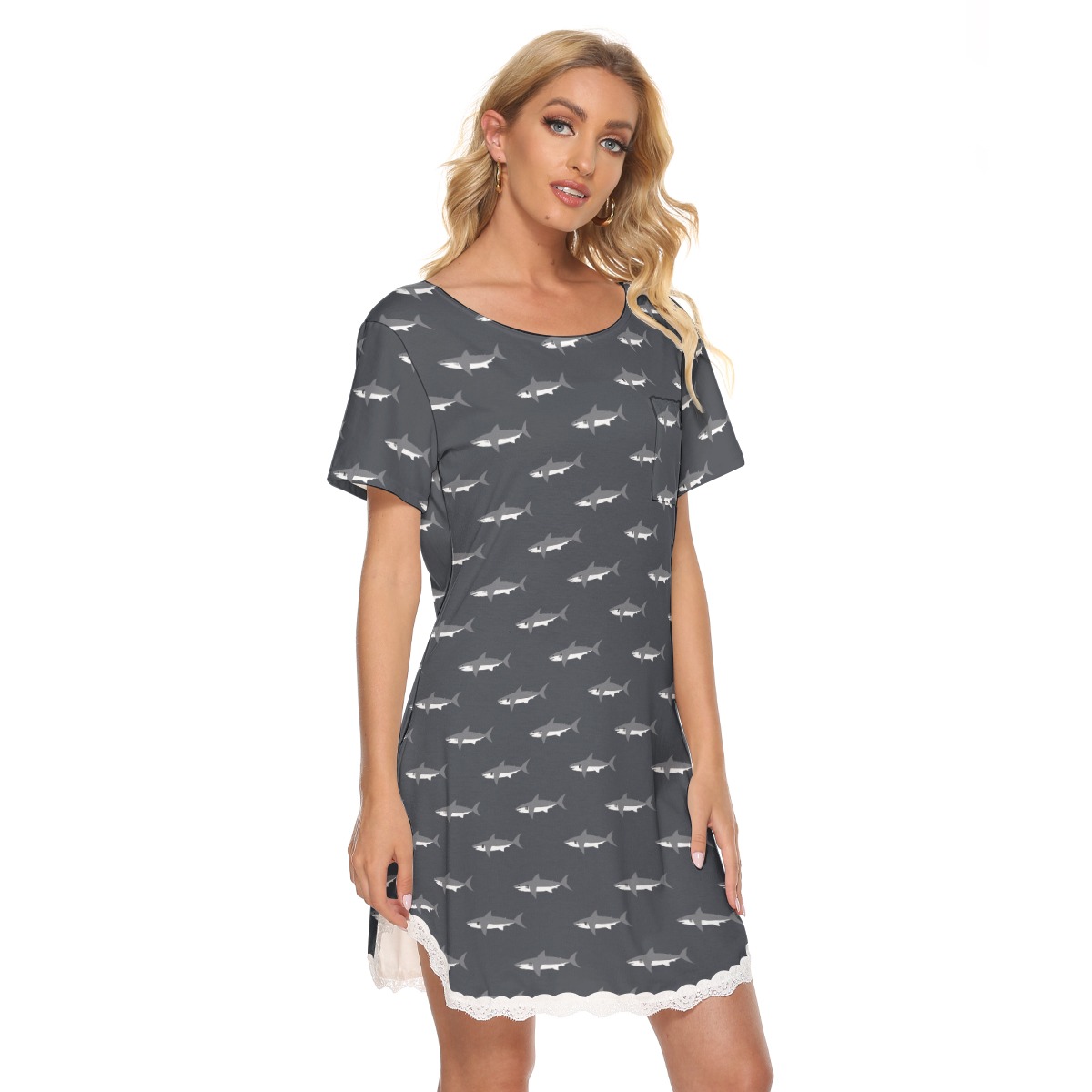 Mommy Shark Hawaiian Dress With Lace