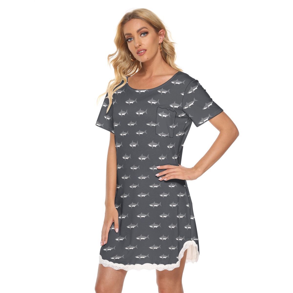 Mommy Shark Hawaiian Dress With Lace