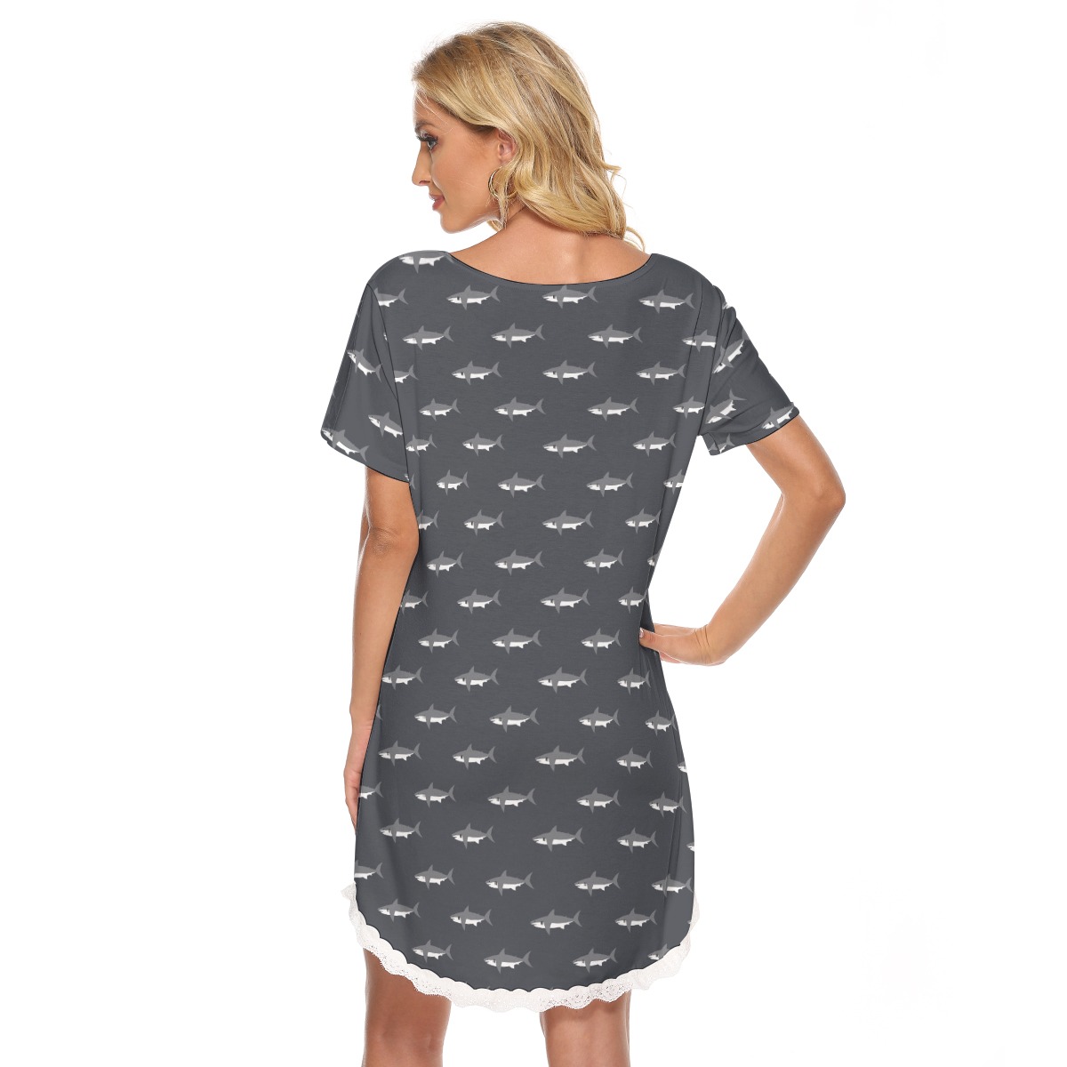 Mommy Shark Hawaiian Dress With Lace