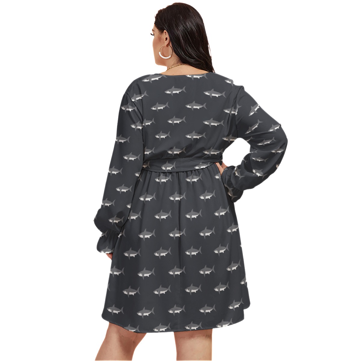 Mommy Shark Hawaiian Plus Size V-Neck Dress