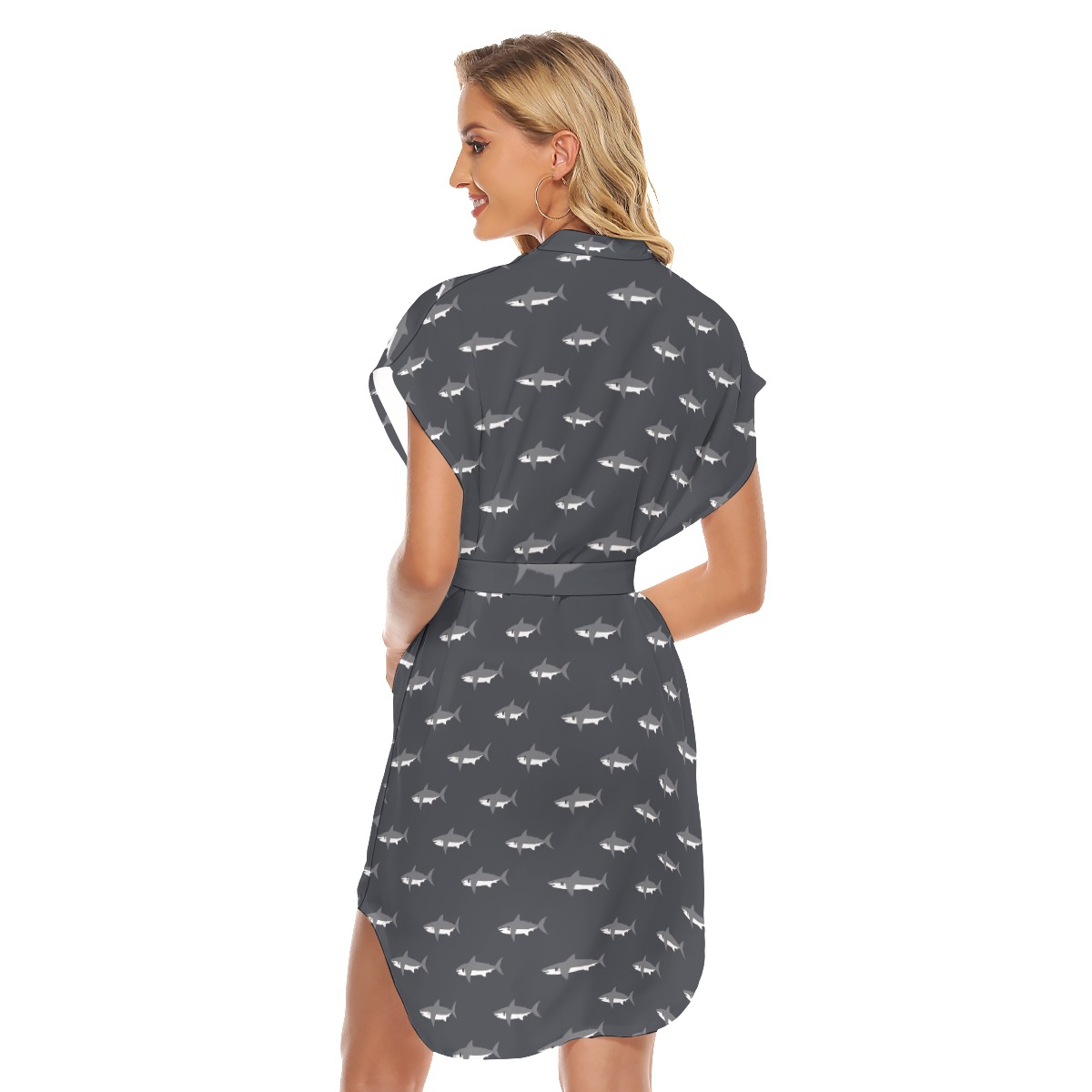 Mommy Shark Hawaiian Dress With Tie