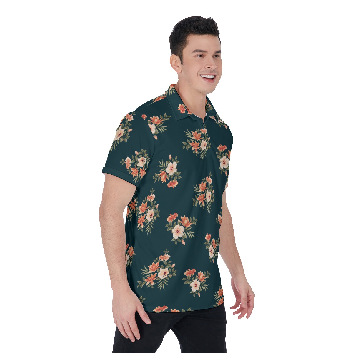 Men's Floral Hawaiian Polo Shirt