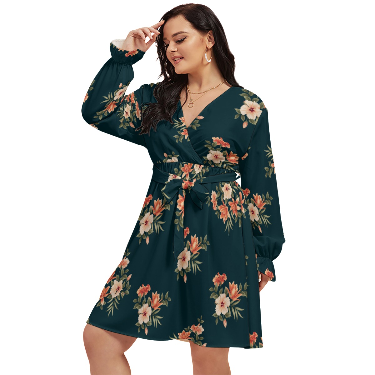 Floral Hawaiian Plus Size V-Neck Dress - variant image 1
