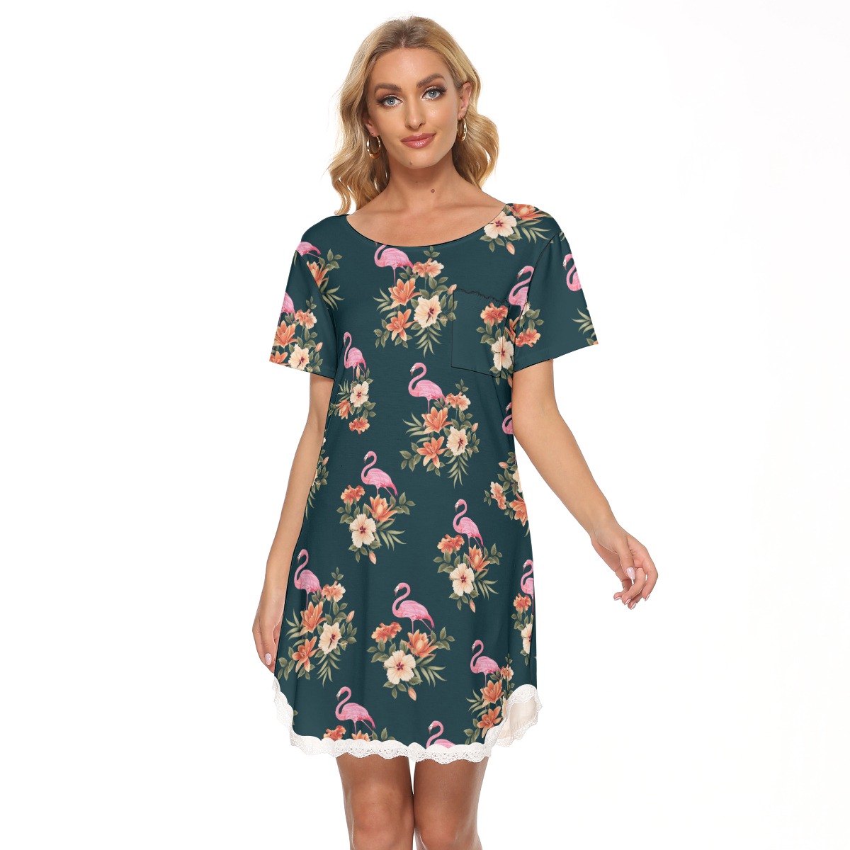 Floral Flamingo Hawaiian Dress With Lace - variant image 1