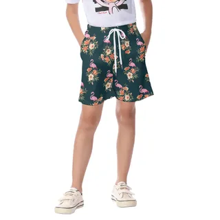 Tropical Flamingo Hawaiian Beach Shorts For Kids