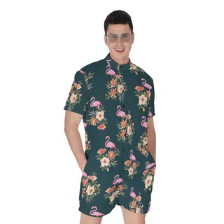 Flamingo Floral Hawaiian Romper For Men