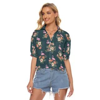 Flamingo Tropical Hawaiian Crop Top Shirt For Women