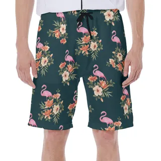 Flamingo Floral Hawaiian Swim Trunks For Men