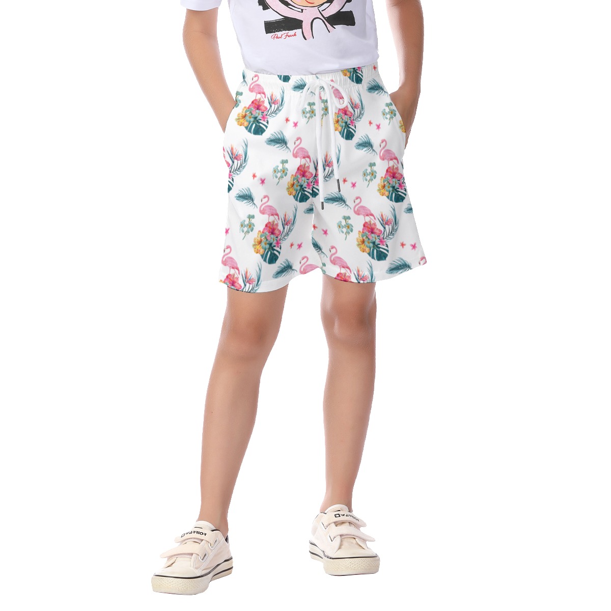 White Flamingo Hawaiian Beach Shorts For Kids - variant image 1