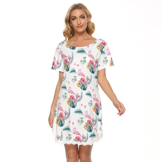 Flamingo Tropical Hawaiian Dress With Lace