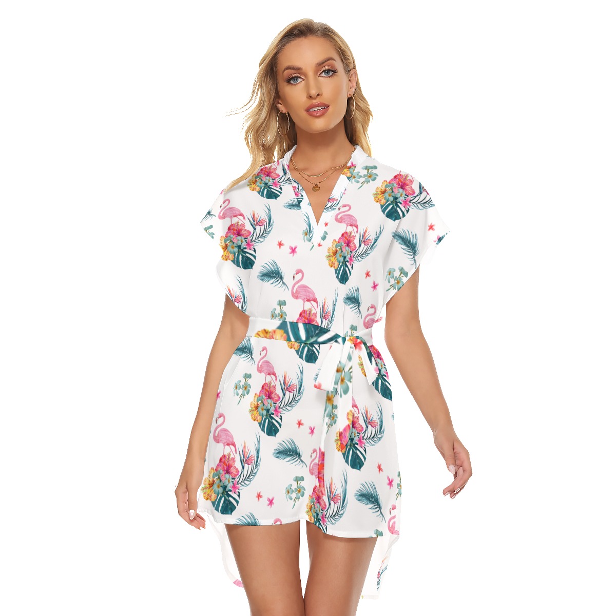 Floral Flamingo Hawaiian Dress With Tie - variant image 1